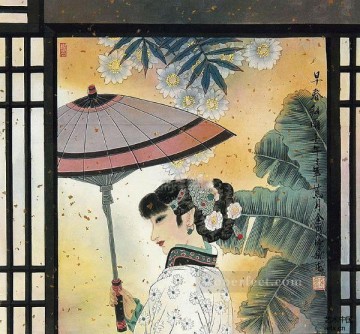 Hu Ningna dama china en la ventana Pinturas al óleo